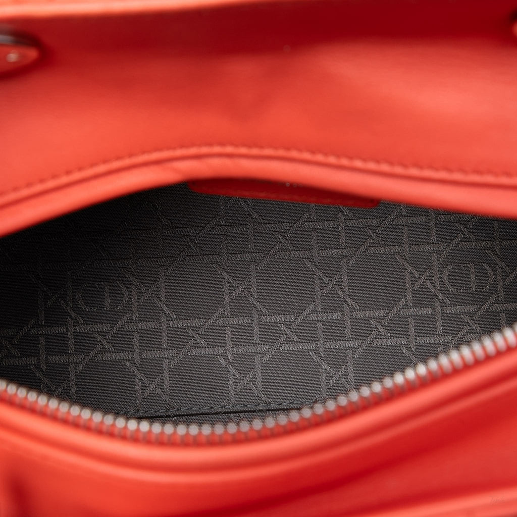 Second hand Dior Lady Dior Medium Cannage Lambskin Leather 2 - Ways Tote Bag Orange - Tabita Bags
