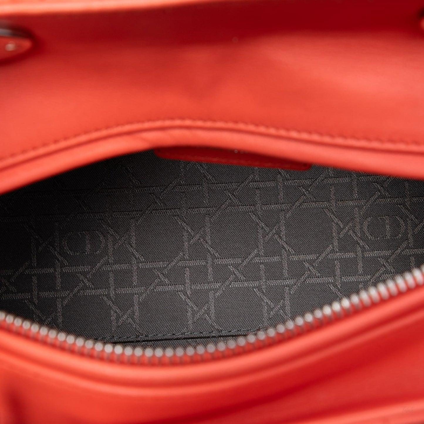 Second hand Dior Lady Dior Medium Cannage Lambskin Leather 2 - Ways Tote Bag Orange - Tabita Bags