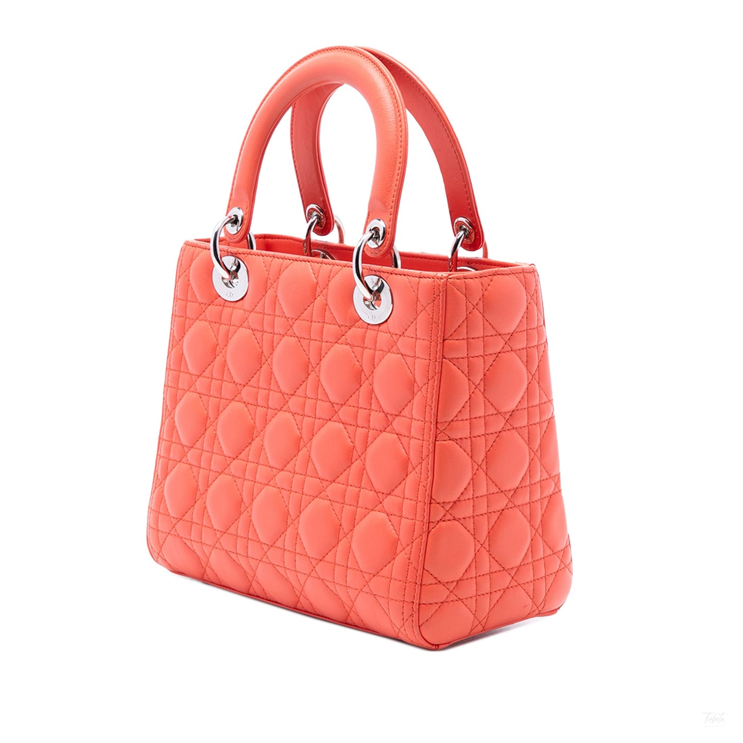 Second hand Dior Lady Dior Medium Cannage Lambskin Leather 2 - Ways Tote Bag Orange - Tabita Bags