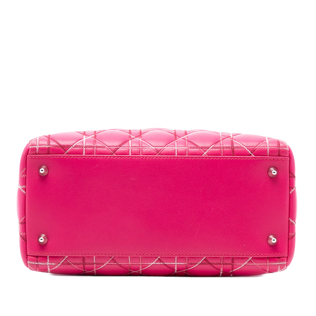 Second hand Dior Lady Dior Medium Cannage Lambskin Leather 2 - Ways Tote Bag Pink - Tabita Bags