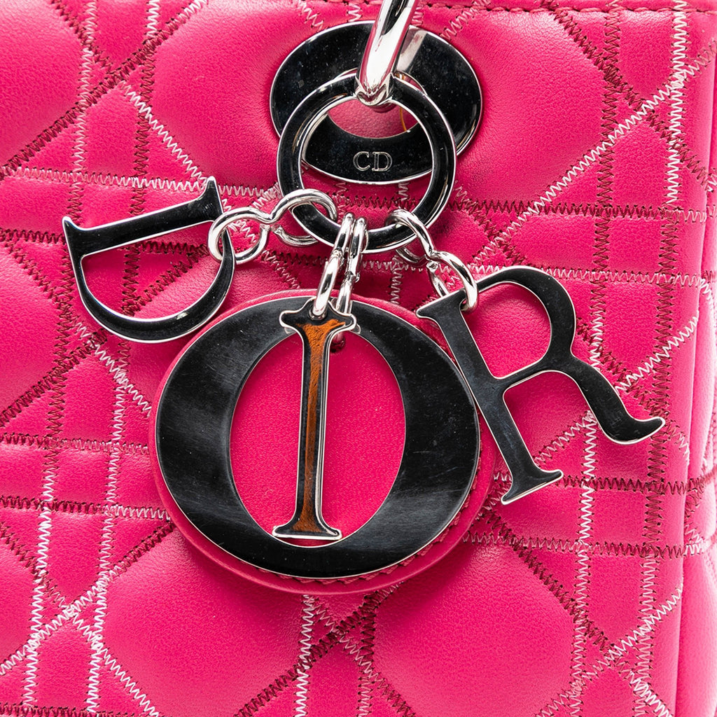 Second hand Dior Lady Dior Medium Cannage Lambskin Leather 2 - Ways Tote Bag Pink - Tabita Bags