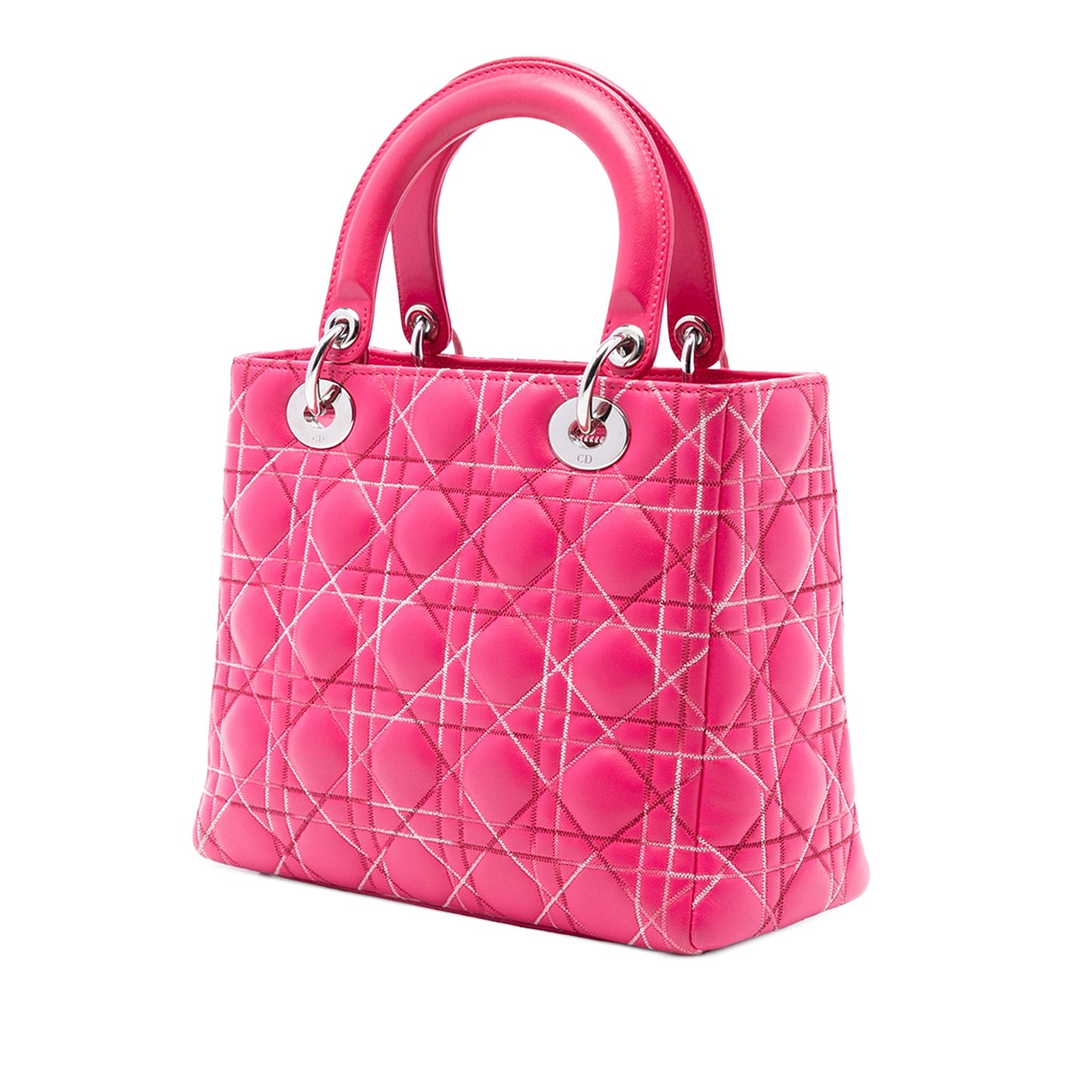 Second hand Dior Lady Dior Medium Cannage Lambskin Leather 2 - Ways Tote Bag Pink - Tabita Bags