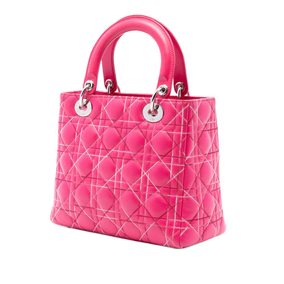 Second hand Dior Lady Dior Medium Cannage Lambskin Leather 2 - Ways Tote Bag Pink - Tabita Bags