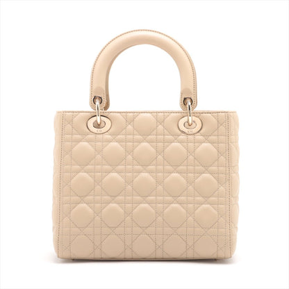 Second hand Dior Lady Dior Medium Cannage Lambskin Leather 2 - Ways Tote Bag Sand - Tabita Bags