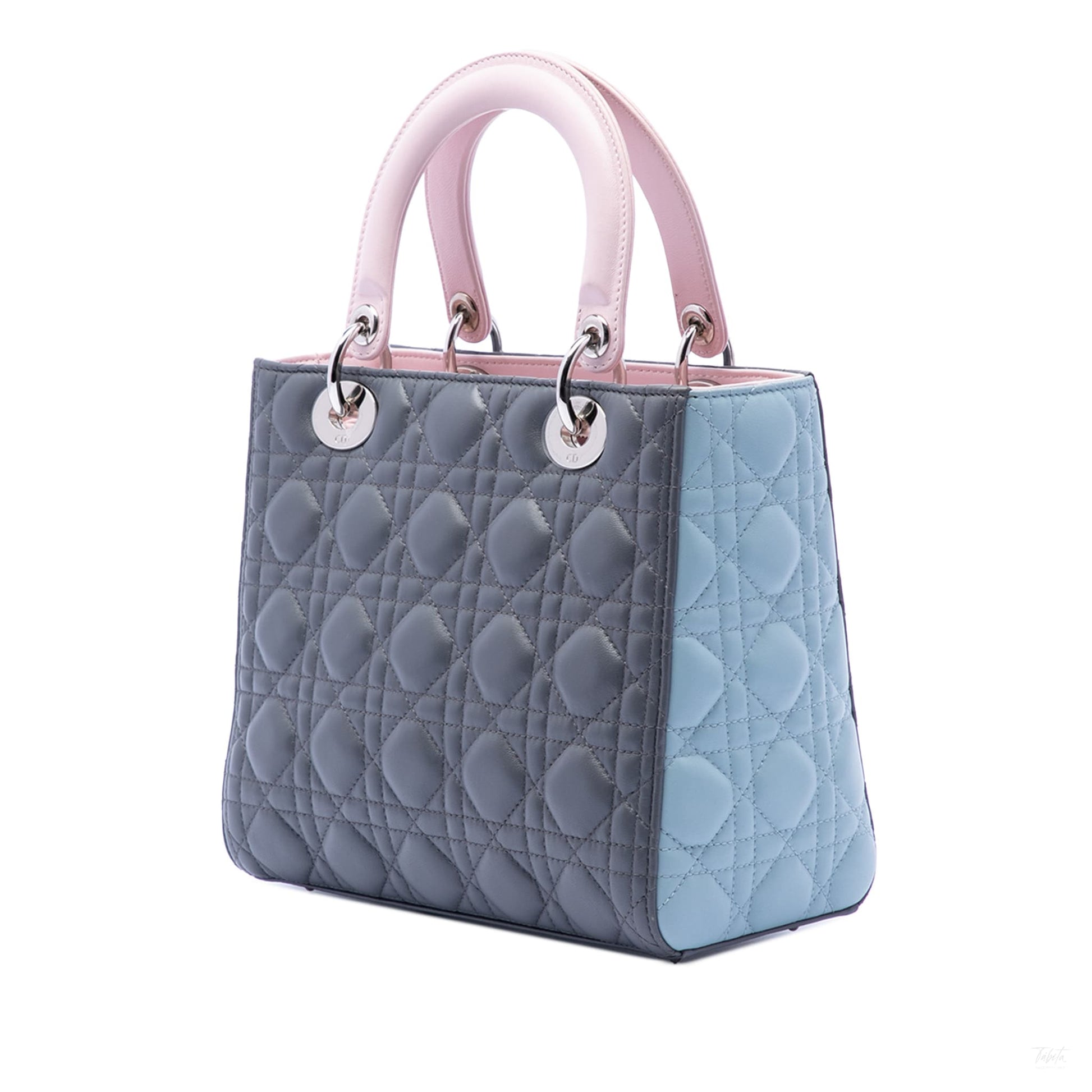 Second hand Dior Lady Dior Medium Cannage Lambskin Leather 2 - Ways Tote Bag Tricolor - Tabita Bags