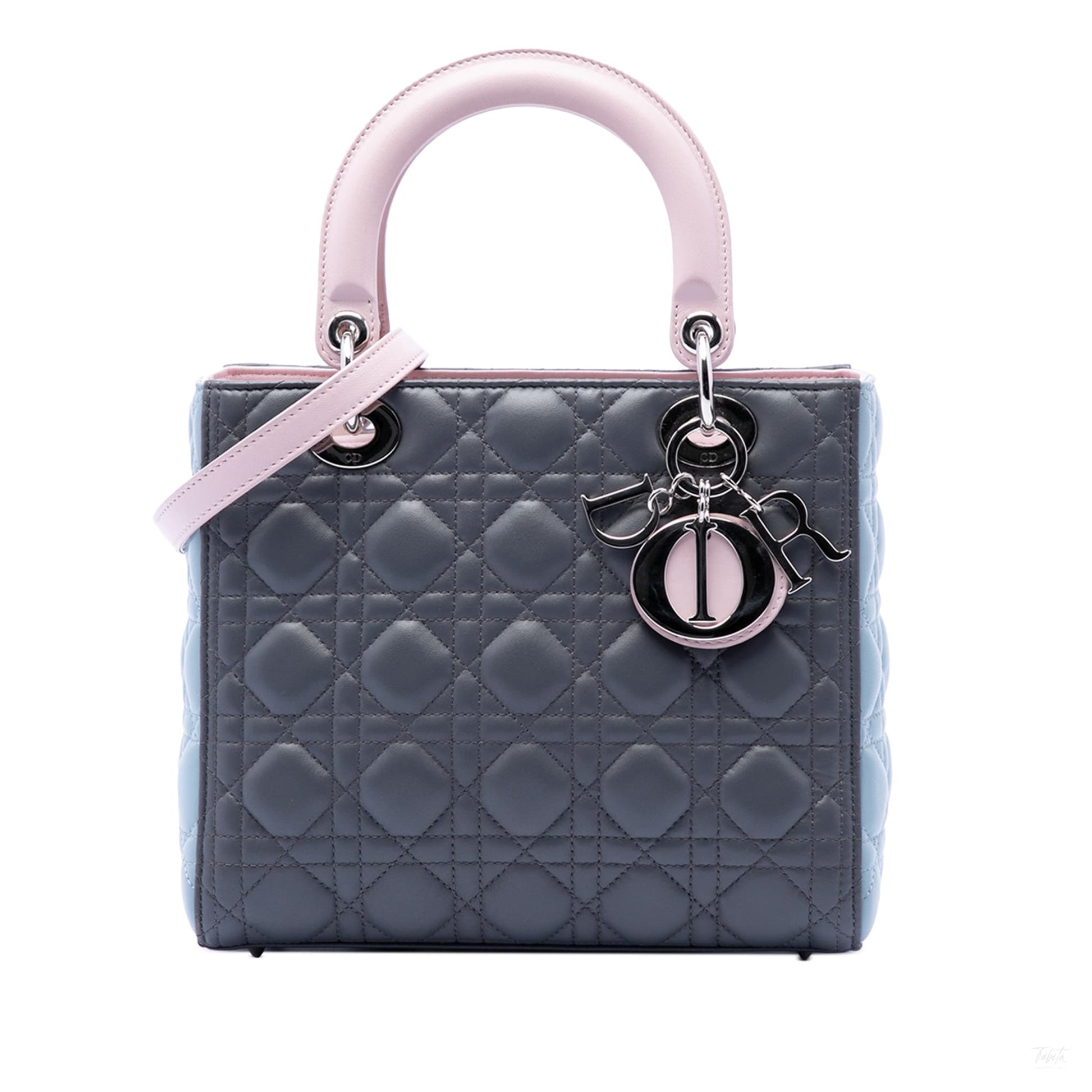 Second hand Dior Lady Dior Medium Cannage Lambskin Leather 2 - Ways Tote Bag Tricolor - Tabita Bags