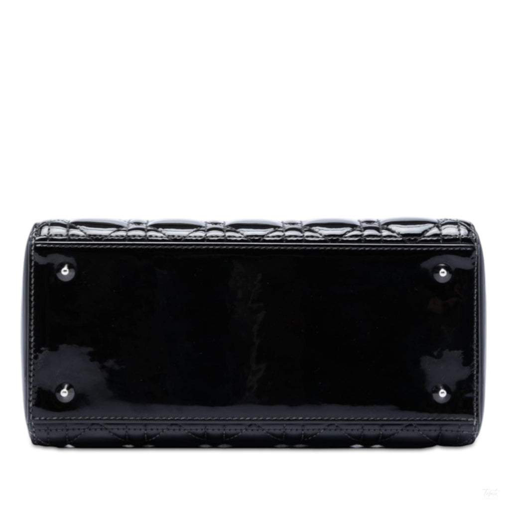 Second hand Dior Lady Dior Medium Patent Leather Cannage Tote Handbag Black - Tabita Bags