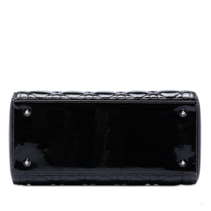 Second hand Dior Lady Dior Medium Patent Leather Cannage Tote Handbag Black - Tabita Bags