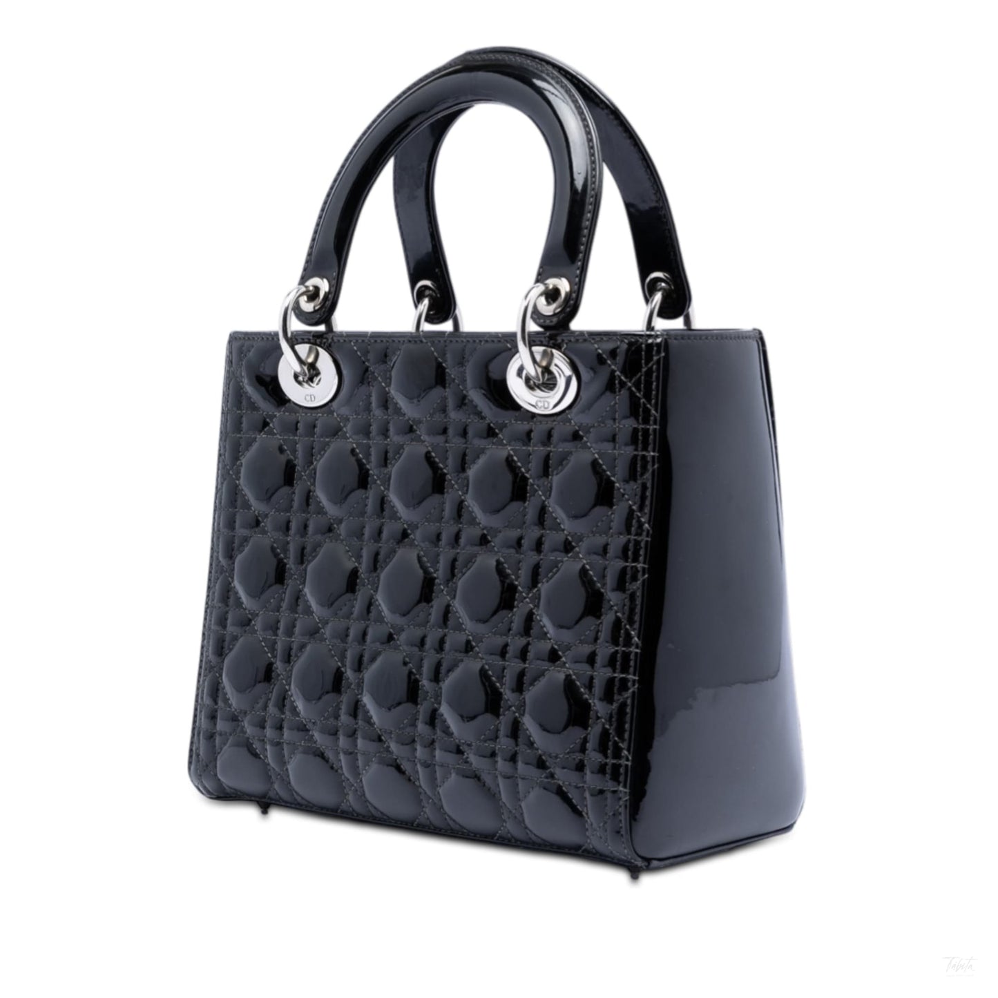 Second hand Dior Lady Dior Medium Patent Leather Cannage Tote Handbag Black - Tabita Bags