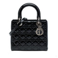 Second hand Dior Lady Dior Medium Patent Leather Cannage Tote Handbag Black - Tabita Bags