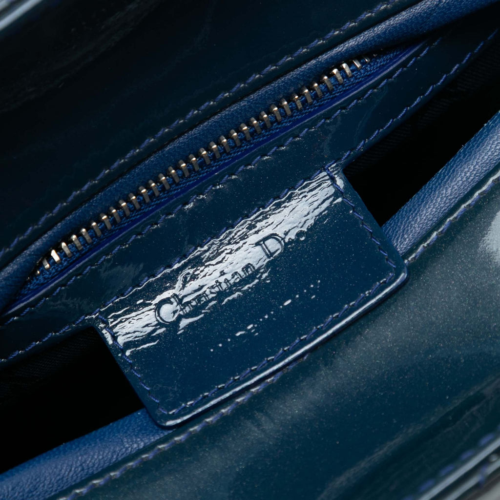 Second hand Dior Lady Dior Medium Patent Leather Cannage Tote Handbag Blue - Tabita Bags