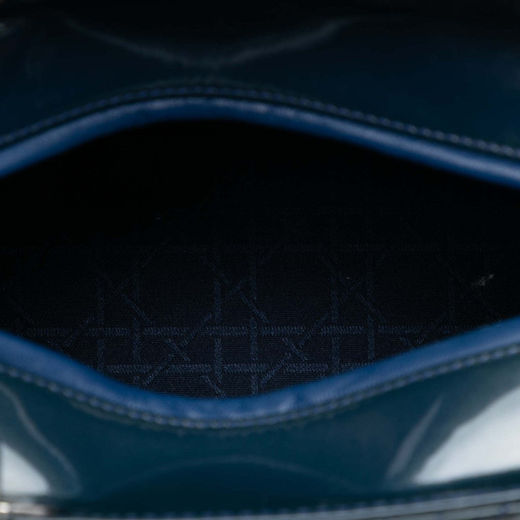 Second hand Dior Lady Dior Medium Patent Leather Cannage Tote Handbag Blue - Tabita Bags