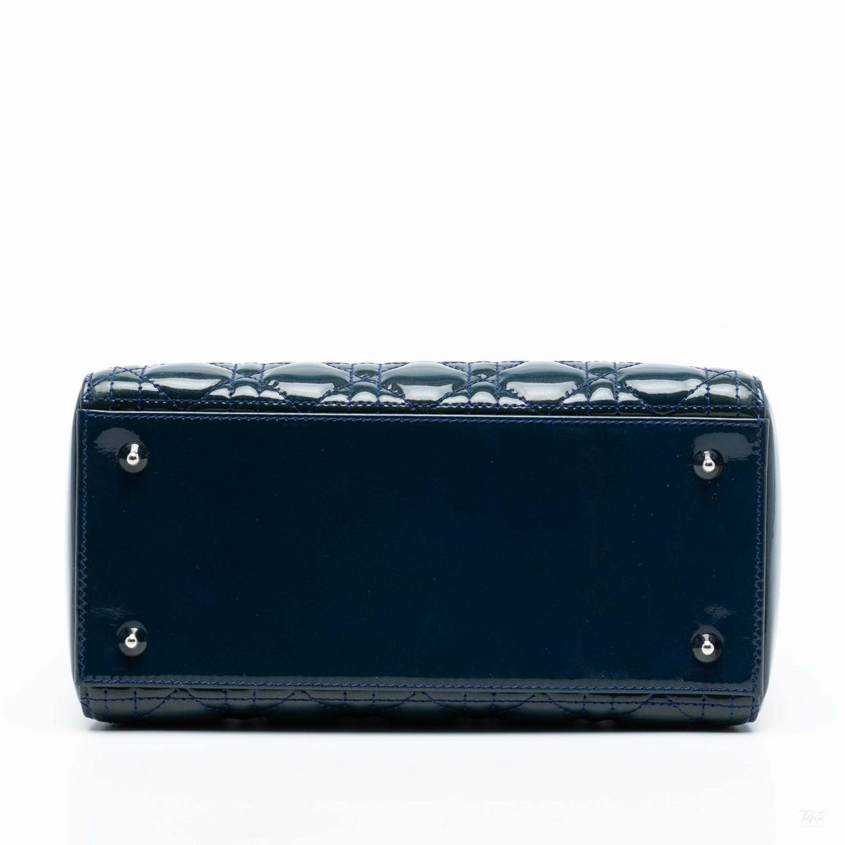 Second hand Dior Lady Dior Medium Patent Leather Cannage Tote Handbag Blue - Tabita Bags