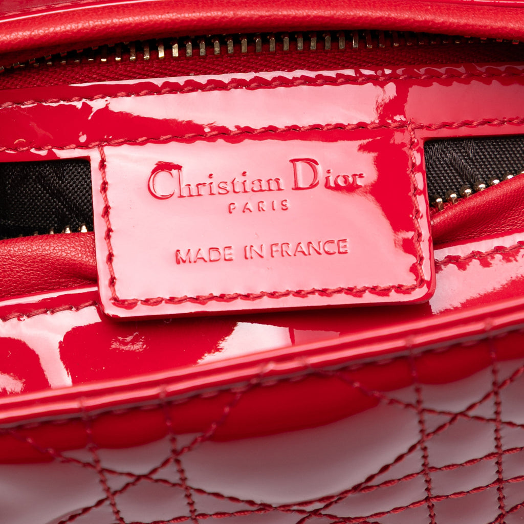 Second hand Dior Lady Dior Medium Patent Leather Cannage Tote Handbag Red - Tabita Bags