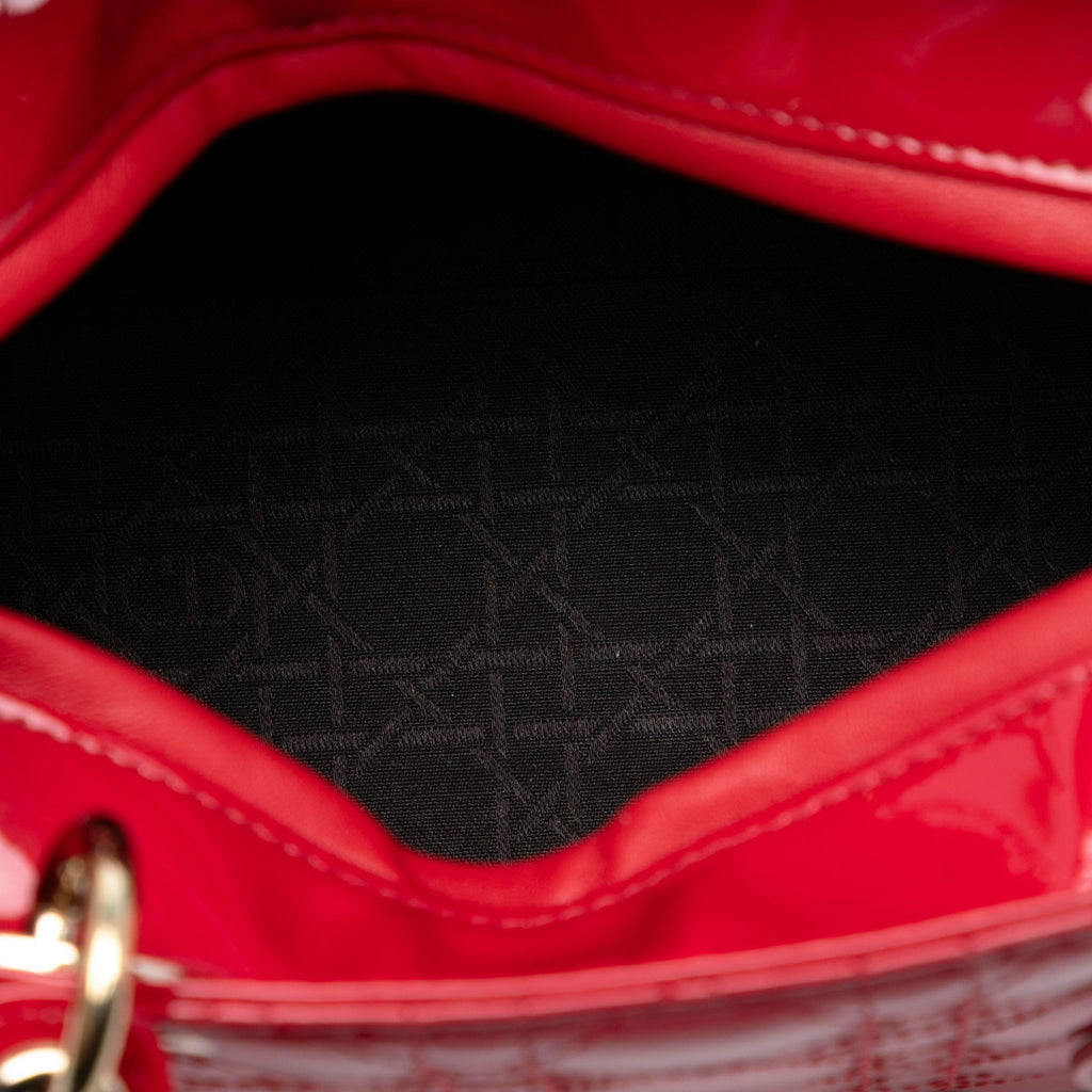 Second hand Dior Lady Dior Medium Patent Leather Cannage Tote Handbag Red - Tabita Bags