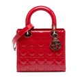 Second hand Dior Lady Dior Medium Patent Leather Cannage Tote Handbag Red - Tabita Bags