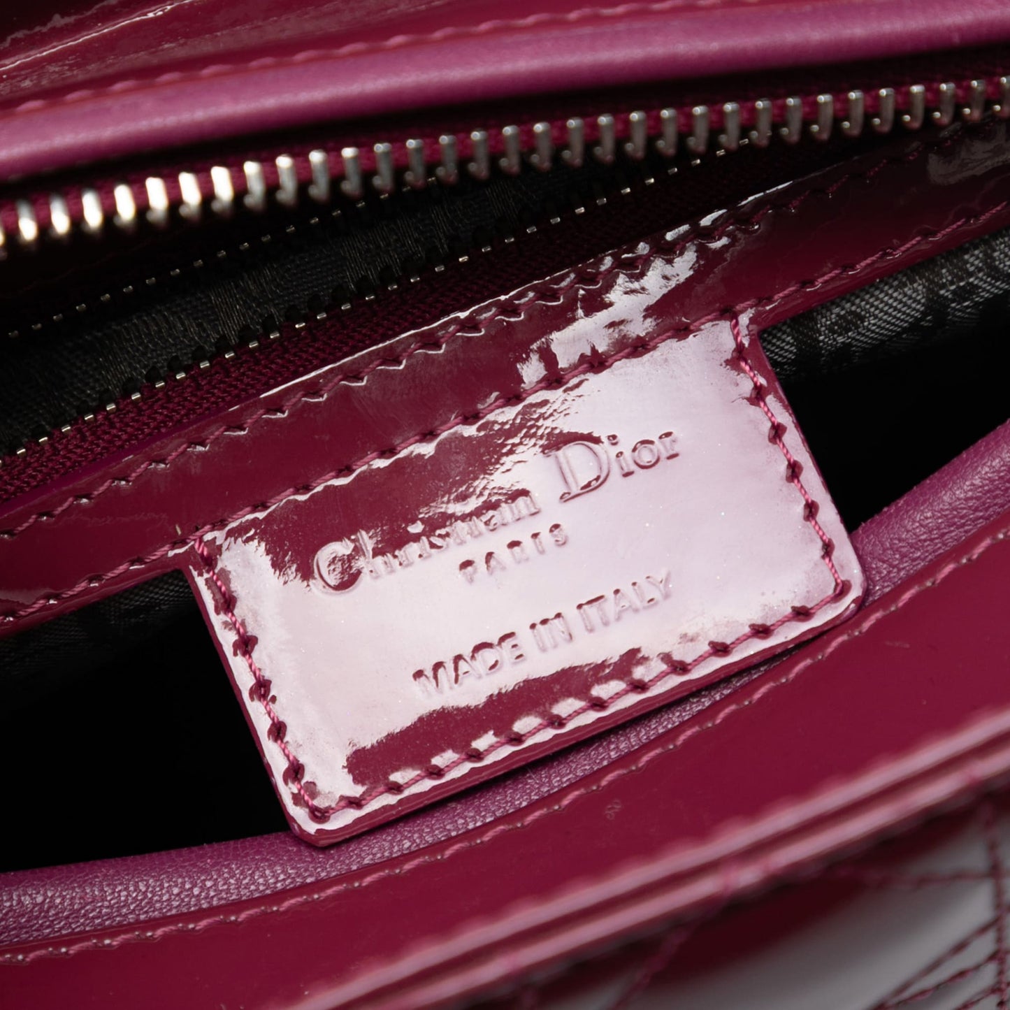 Second hand Dior Lady Dior Medium Patent Leather Zip Cannage Tote Handbag Pink - Tabita Bags