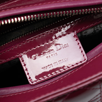 Second hand Dior Lady Dior Medium Patent Leather Zip Cannage Tote Handbag Pink - Tabita Bags