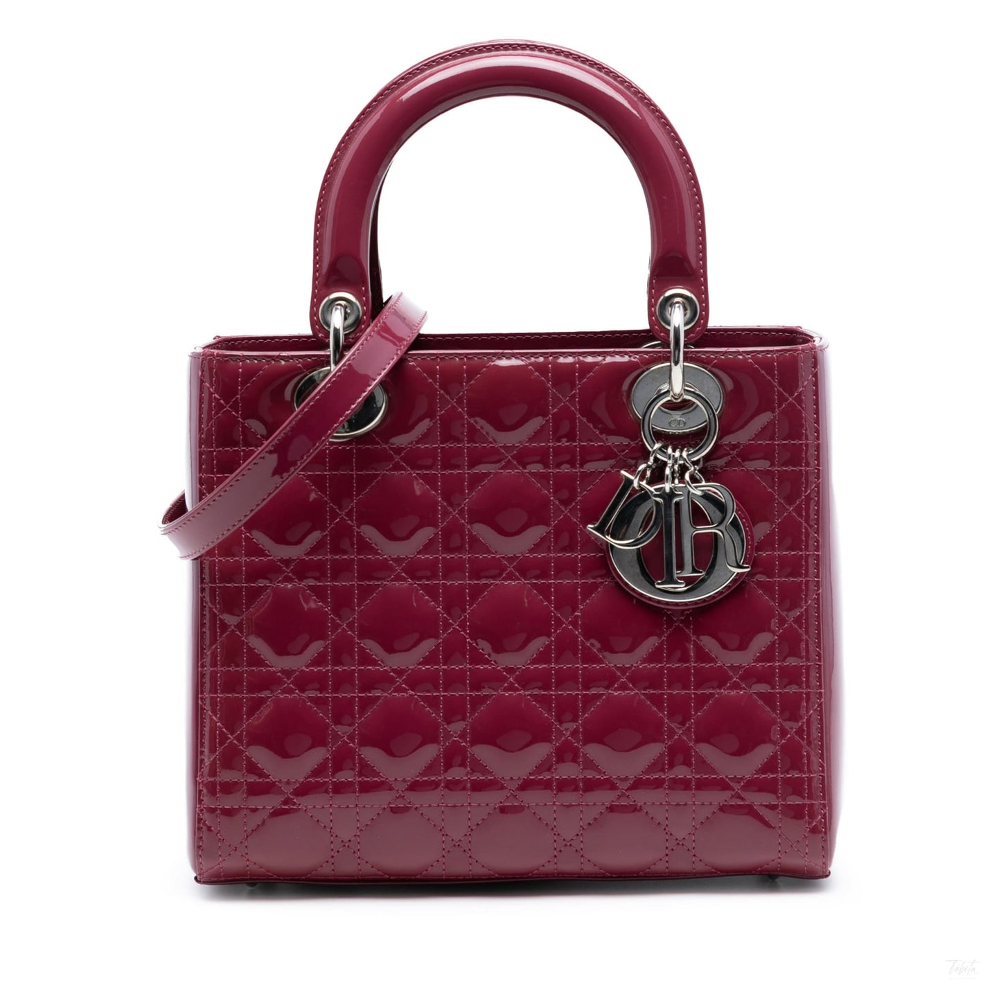 Second hand Dior Lady Dior Medium Patent Leather Zip Cannage Tote Handbag Pink - Tabita Bags