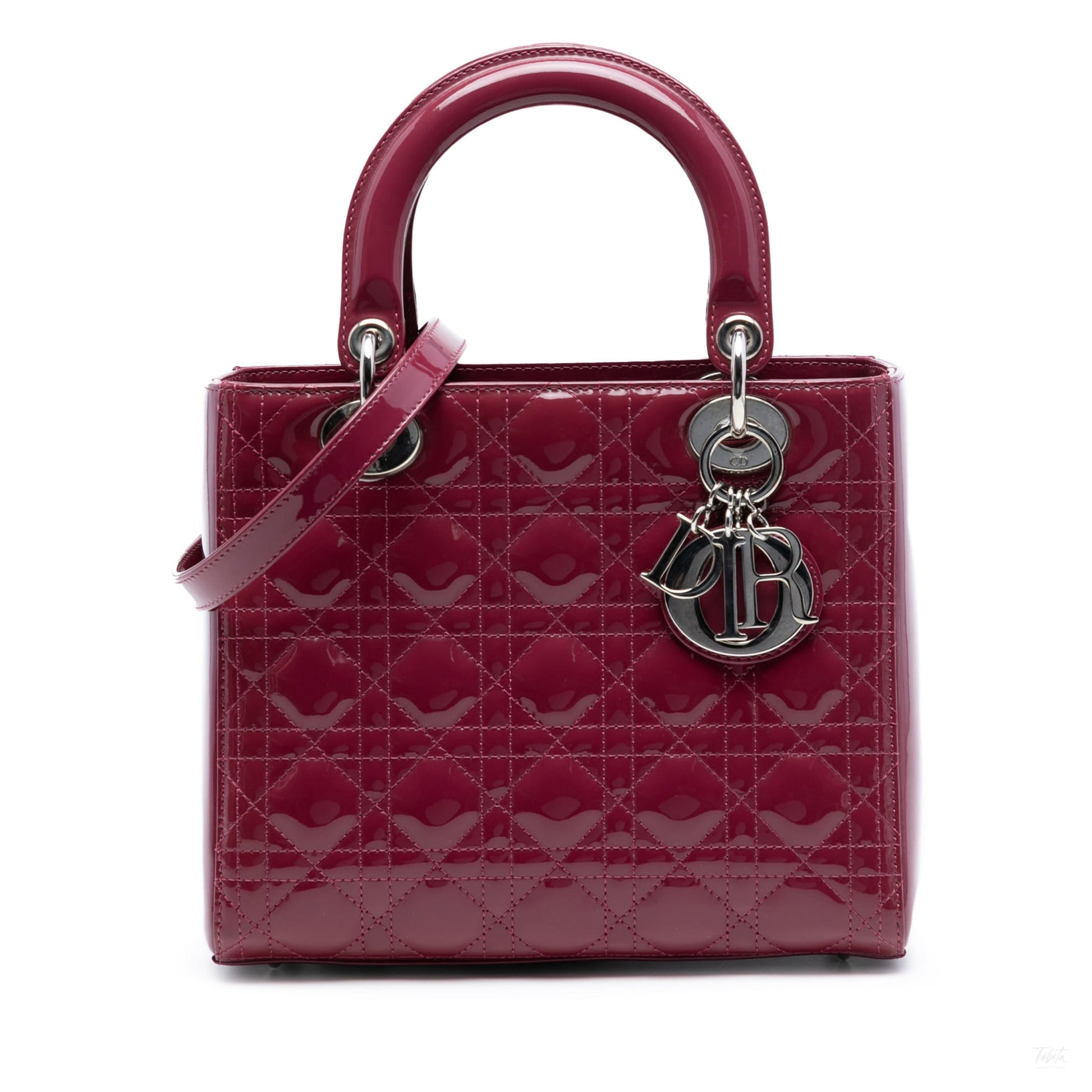 Second hand Dior Lady Dior Medium Patent Leather Zip Cannage Tote Handbag Pink - Tabita Bags