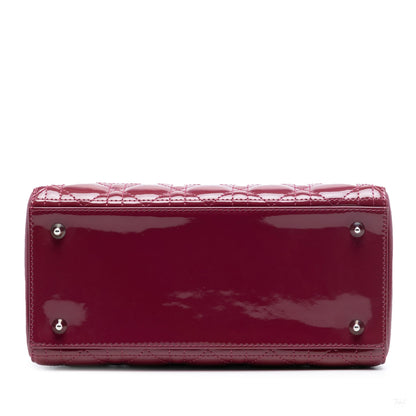 Second hand Dior Lady Dior Medium Patent Leather Zip Cannage Tote Handbag Pink - Tabita Bags
