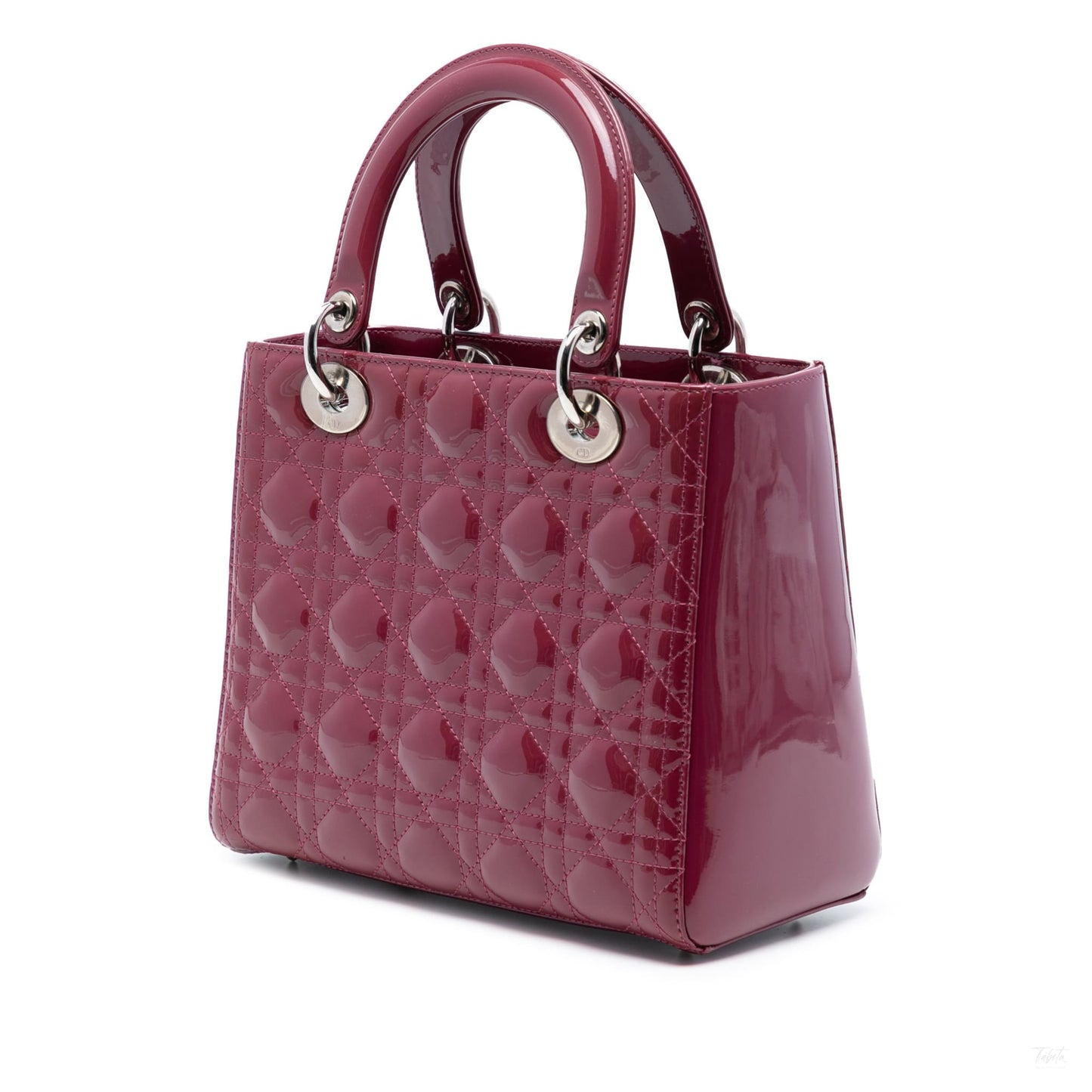 Second hand Dior Lady Dior Medium Patent Leather Zip Cannage Tote Handbag Pink - Tabita Bags