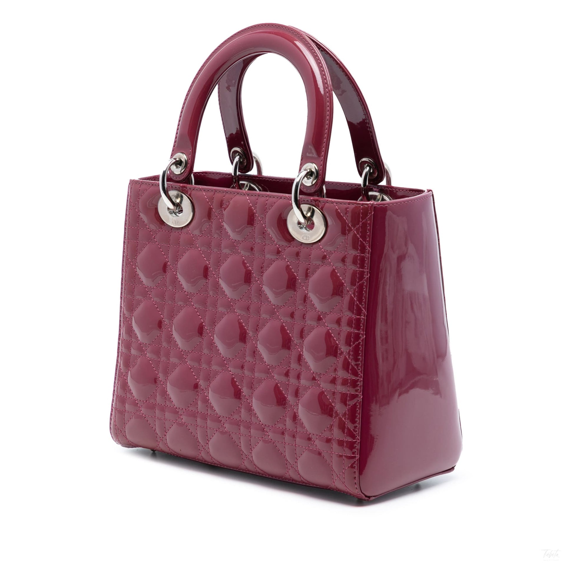 Second hand Dior Lady Dior Medium Patent Leather Zip Cannage Tote Handbag Pink - Tabita Bags