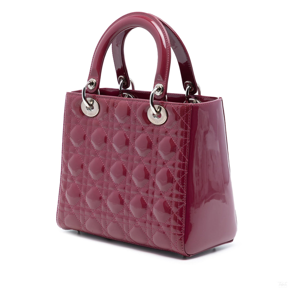 Second hand Dior Lady Dior Medium Patent Leather Zip Cannage Tote Handbag Pink - Tabita Bags