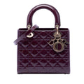 Second hand Dior Lady Dior Medium Patent Leather Zip Cannage Tote Handbag Purple - Tabita Bags