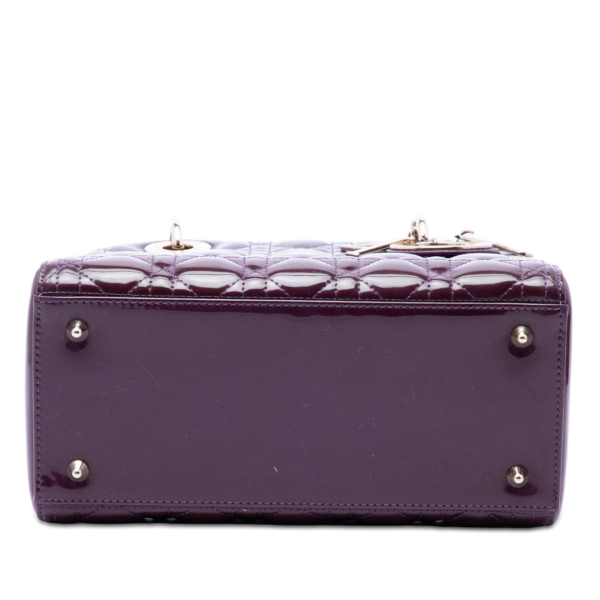 Second hand Dior Lady Dior Medium Patent Leather Zip Cannage Tote Handbag Purple - Tabita Bags