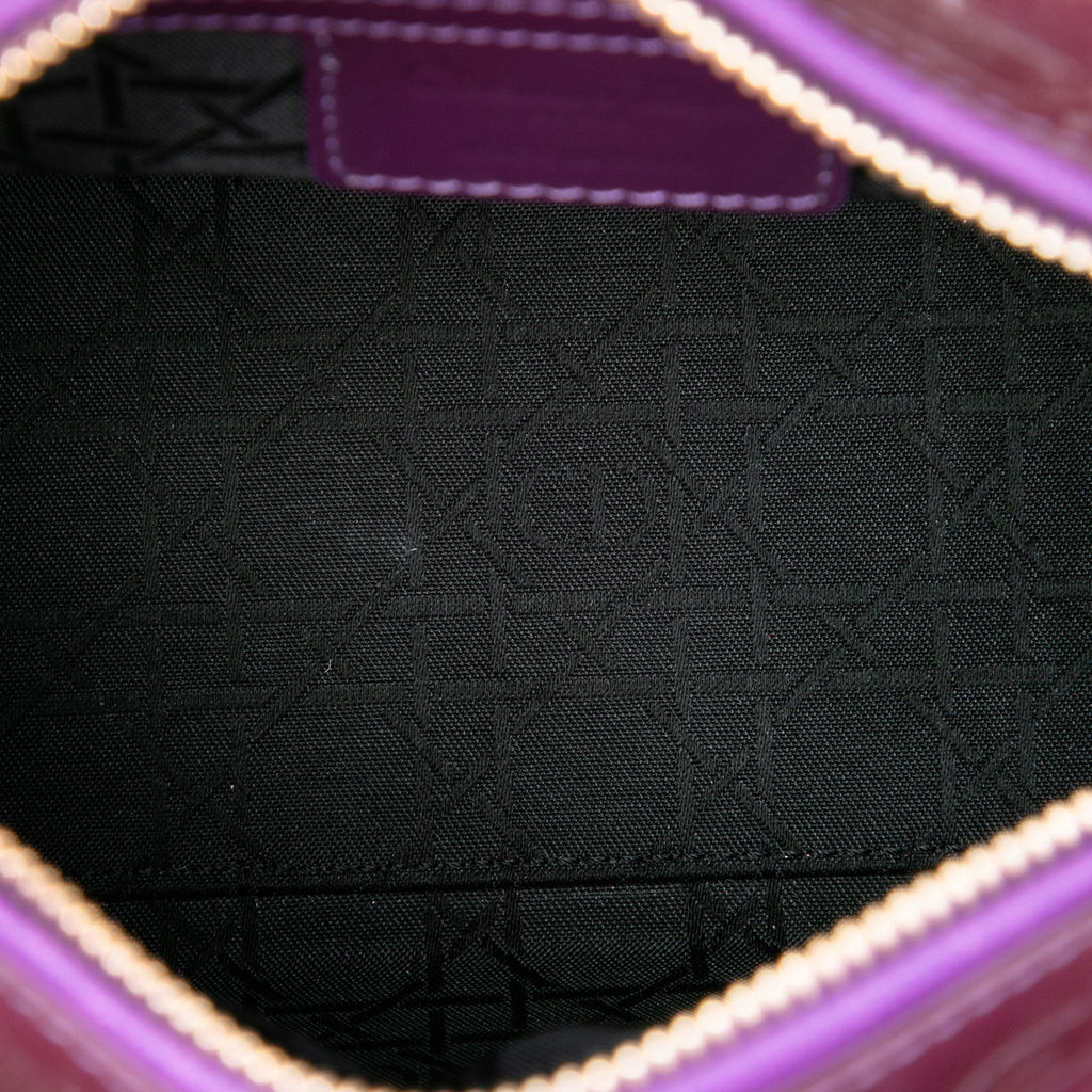 Second hand Dior Lady Dior Medium Patent Leather Zip Cannage Tote Handbag Purple - Tabita Bags