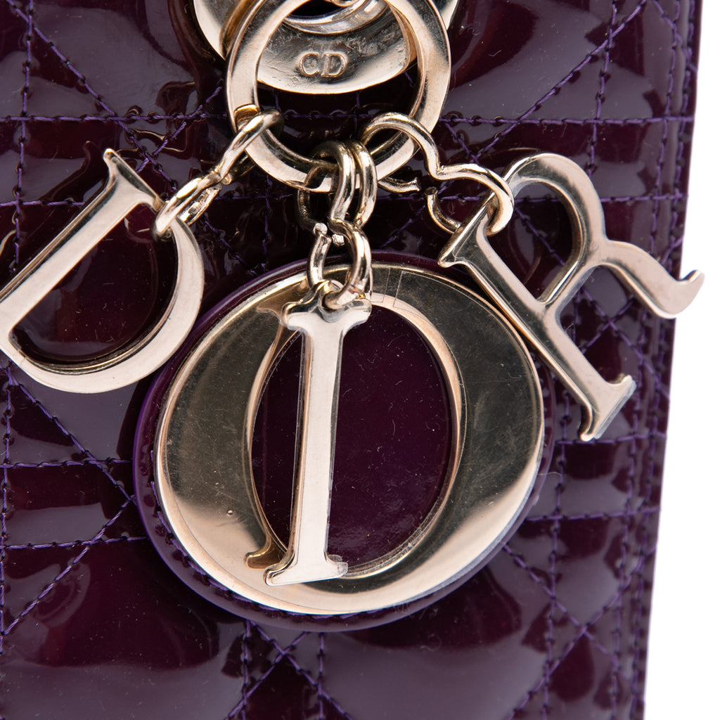 Second hand Dior Lady Dior Medium Patent Leather Zip Cannage Tote Handbag Purple - Tabita Bags