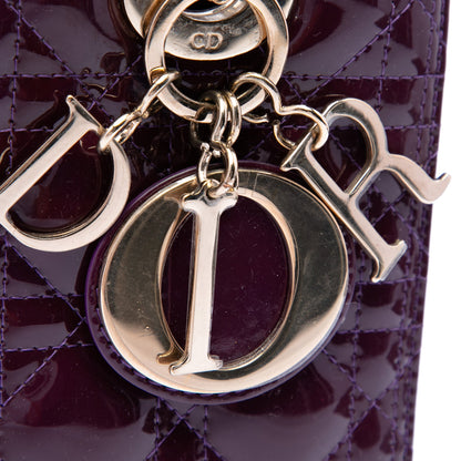 Second hand Dior Lady Dior Medium Patent Leather Zip Cannage Tote Handbag Purple - Tabita Bags