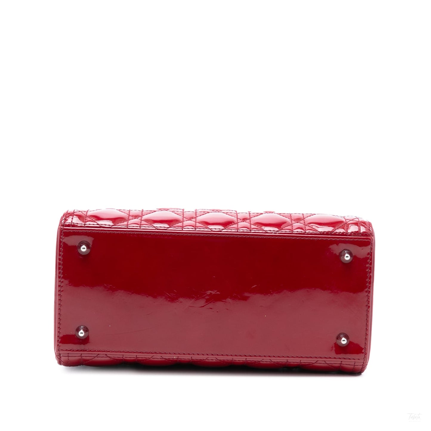 Second hand Dior Lady Dior Medium Patent Leather Zip Cannage Tote Handbag Red - Tabita Bags