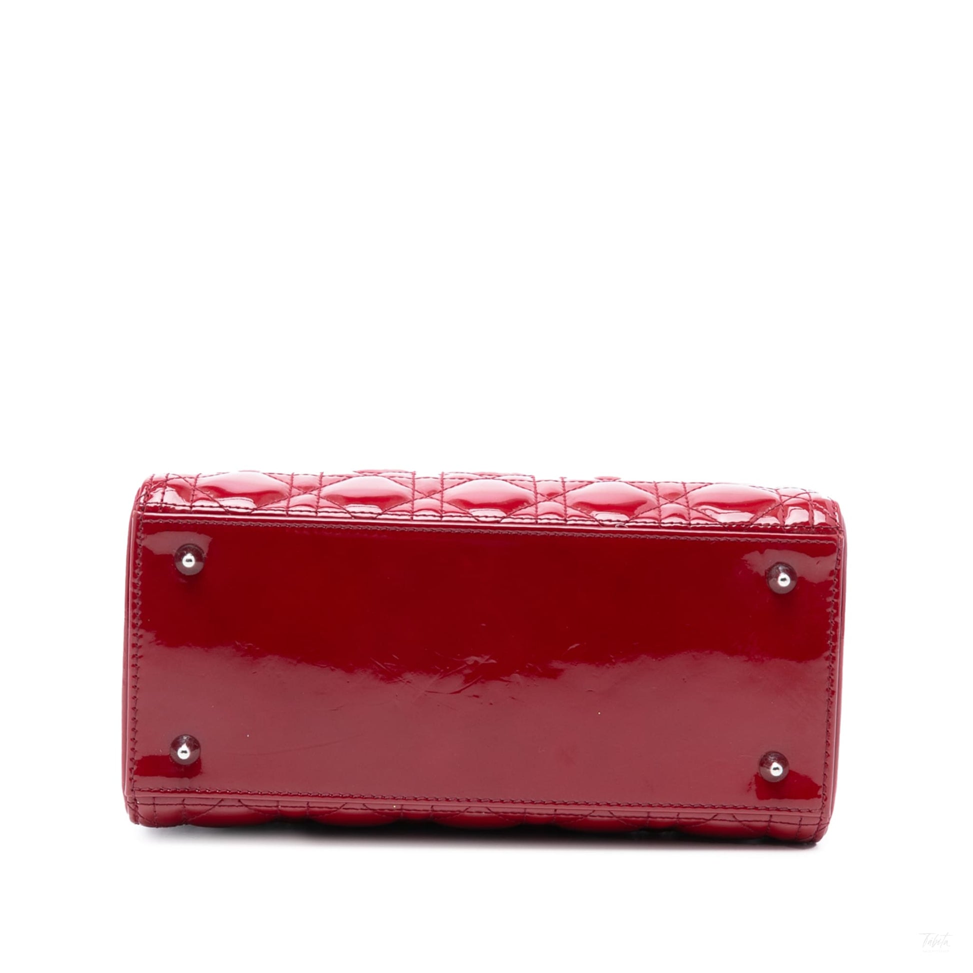 Second hand Dior Lady Dior Medium Patent Leather Zip Cannage Tote Handbag Red - Tabita Bags