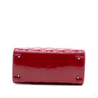 Second hand Dior Lady Dior Medium Patent Leather Zip Cannage Tote Handbag Red - Tabita Bags