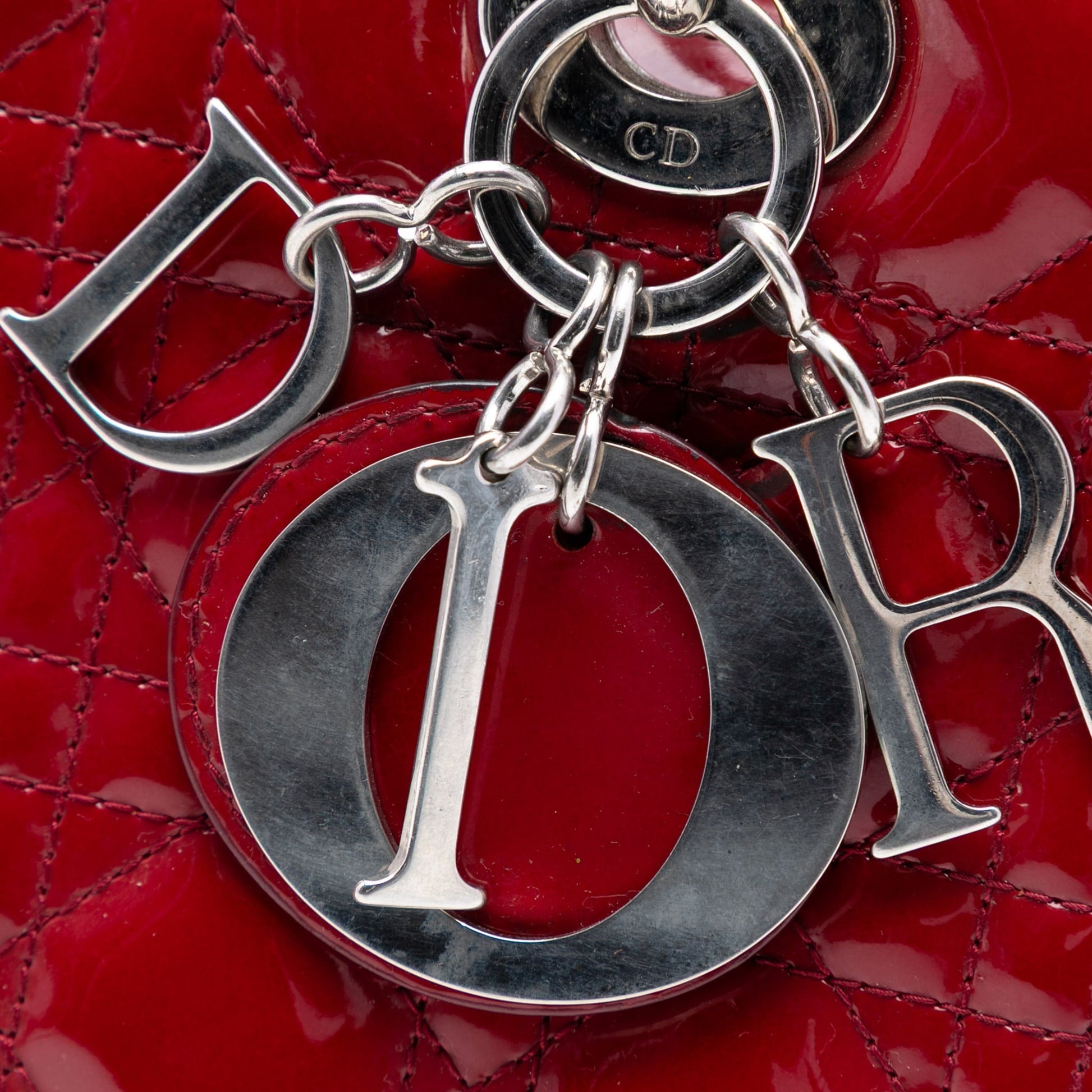 Second hand Dior Lady Dior Medium Patent Leather Zip Cannage Tote Handbag Red - Tabita Bags