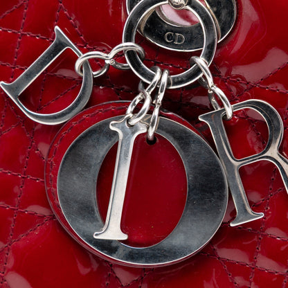 Second hand Dior Lady Dior Medium Patent Leather Zip Cannage Tote Handbag Red - Tabita Bags