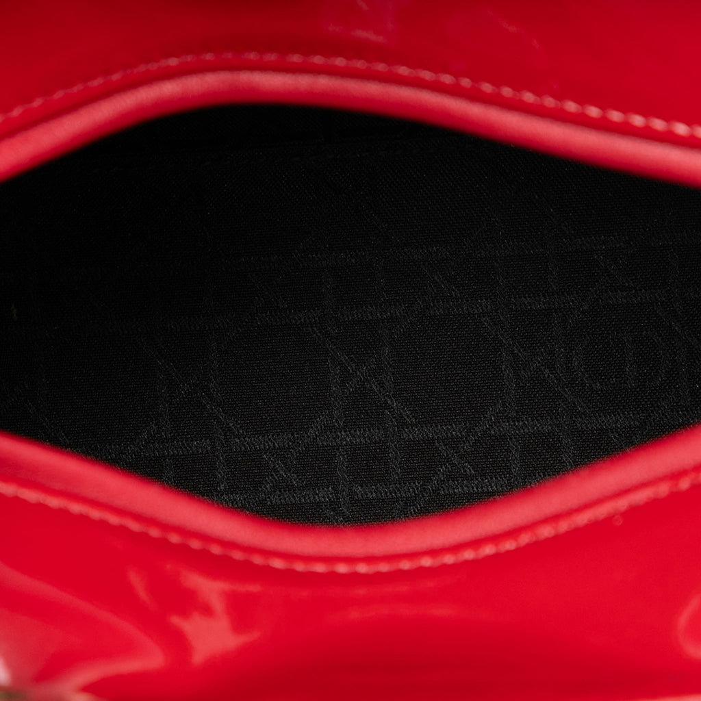 Second hand Dior Lady Dior Medium Patent Leather Zip Cannage Tote Handbag Red - Tabita Bags