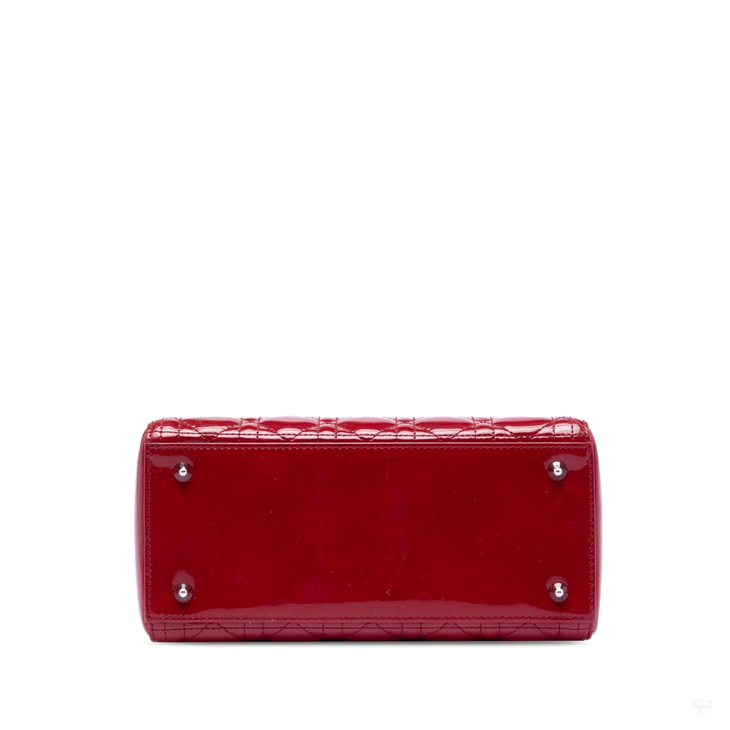 Second hand Dior Lady Dior Medium Patent Leather Zip Cannage Tote Handbag Red - Tabita Bags
