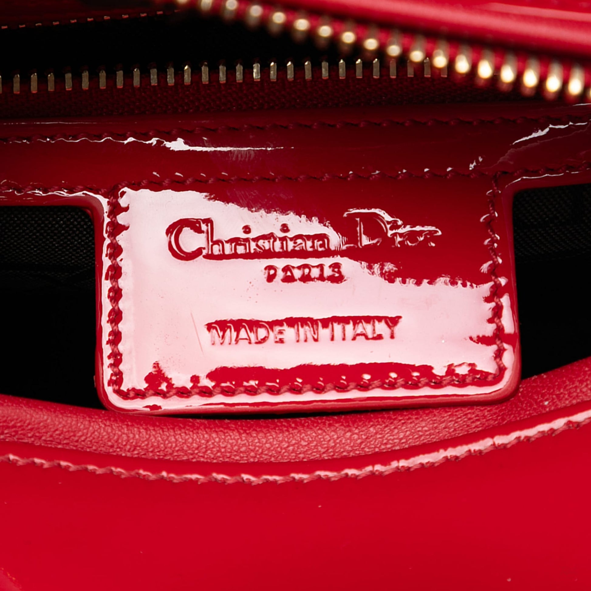 Second hand Dior Lady Dior Medium Patent Leather Zip Cannage Tote Handbag Red - Tabita Bags