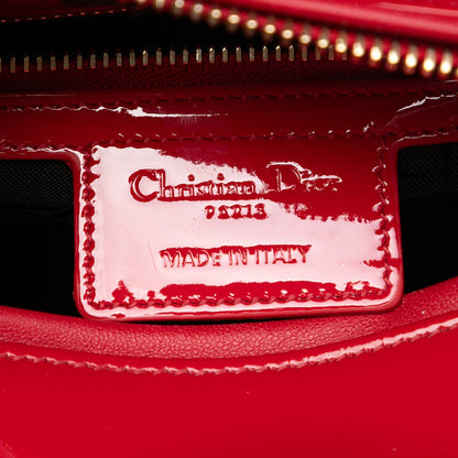 Second hand Dior Lady Dior Medium Patent Leather Zip Cannage Tote Handbag Red - Tabita Bags