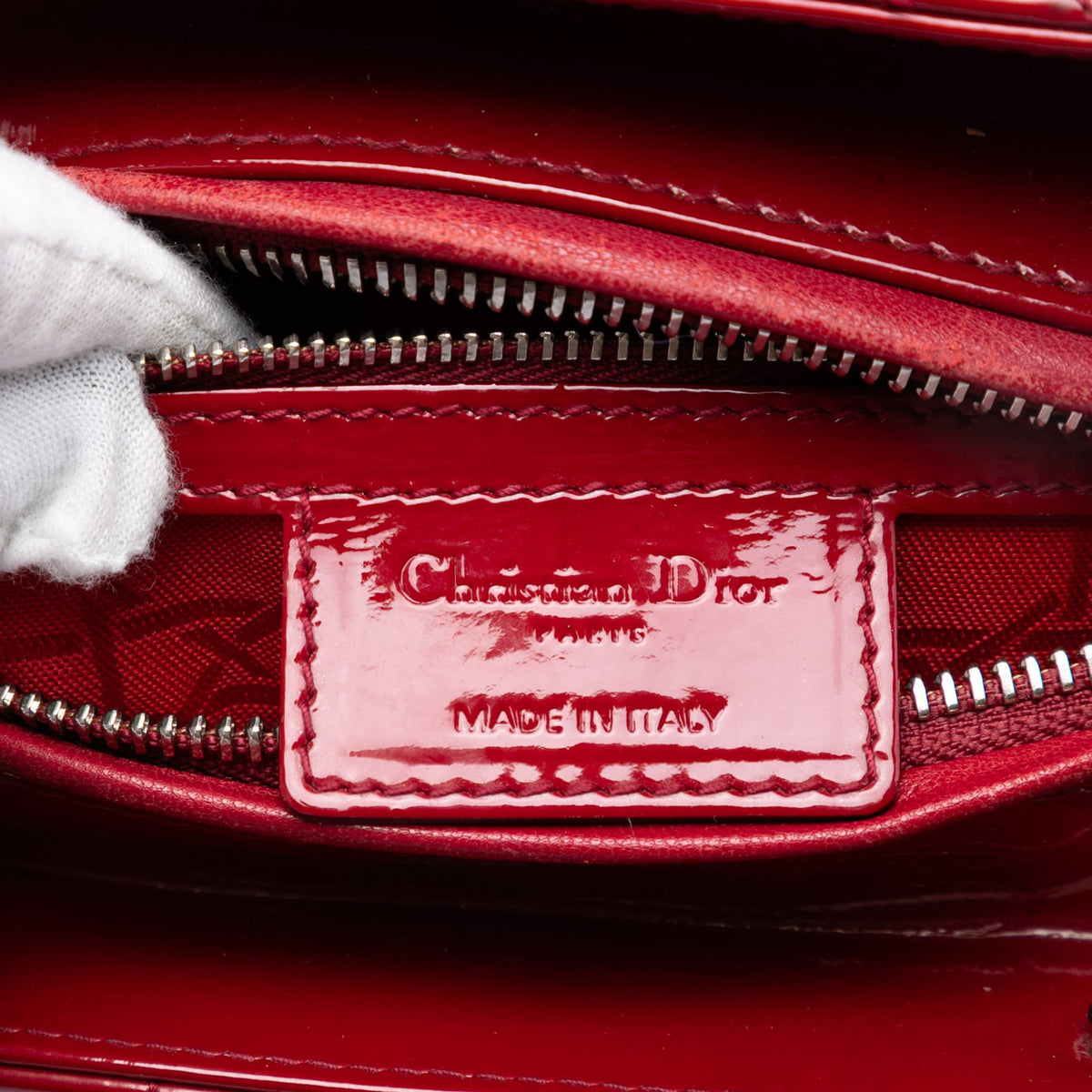 Second hand Dior Lady Dior Medium Patent Leather Zip Cannage Tote Handbag Red - Tabita Bags