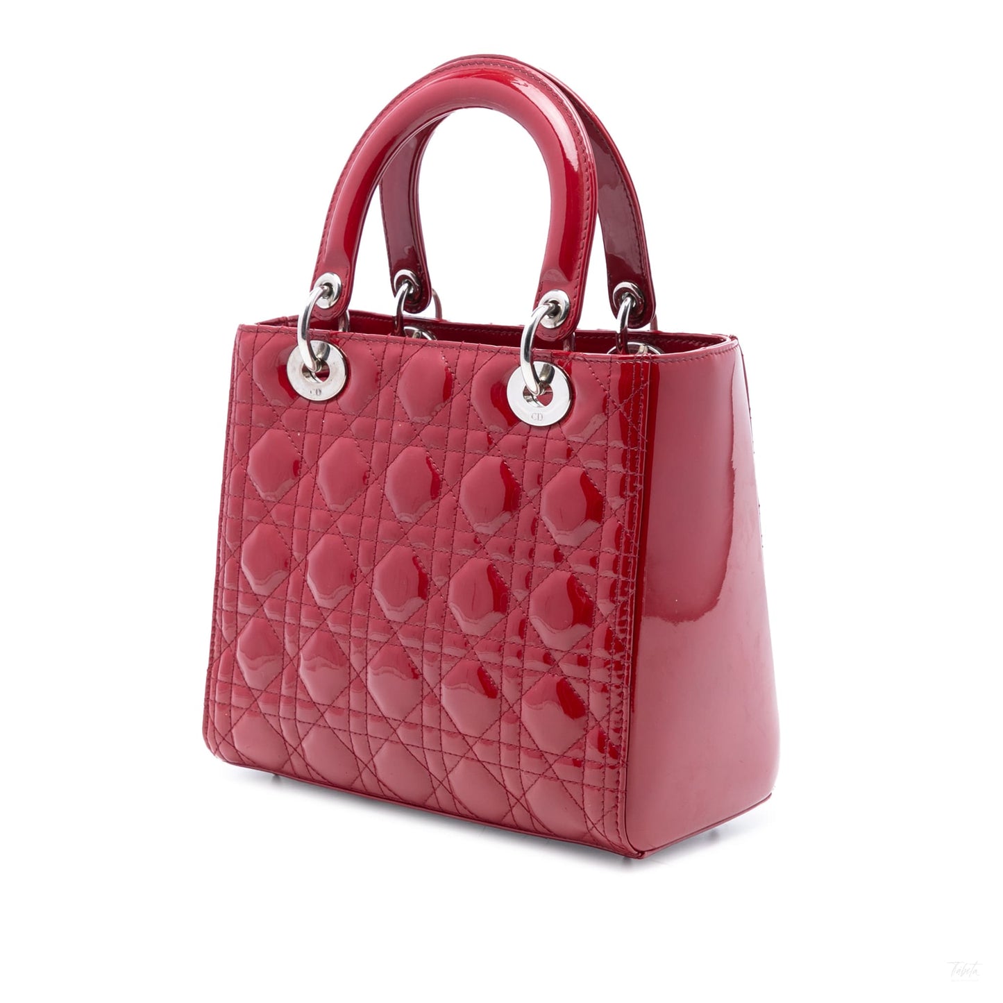 Second hand Dior Lady Dior Medium Patent Leather Zip Cannage Tote Handbag Red - Tabita Bags