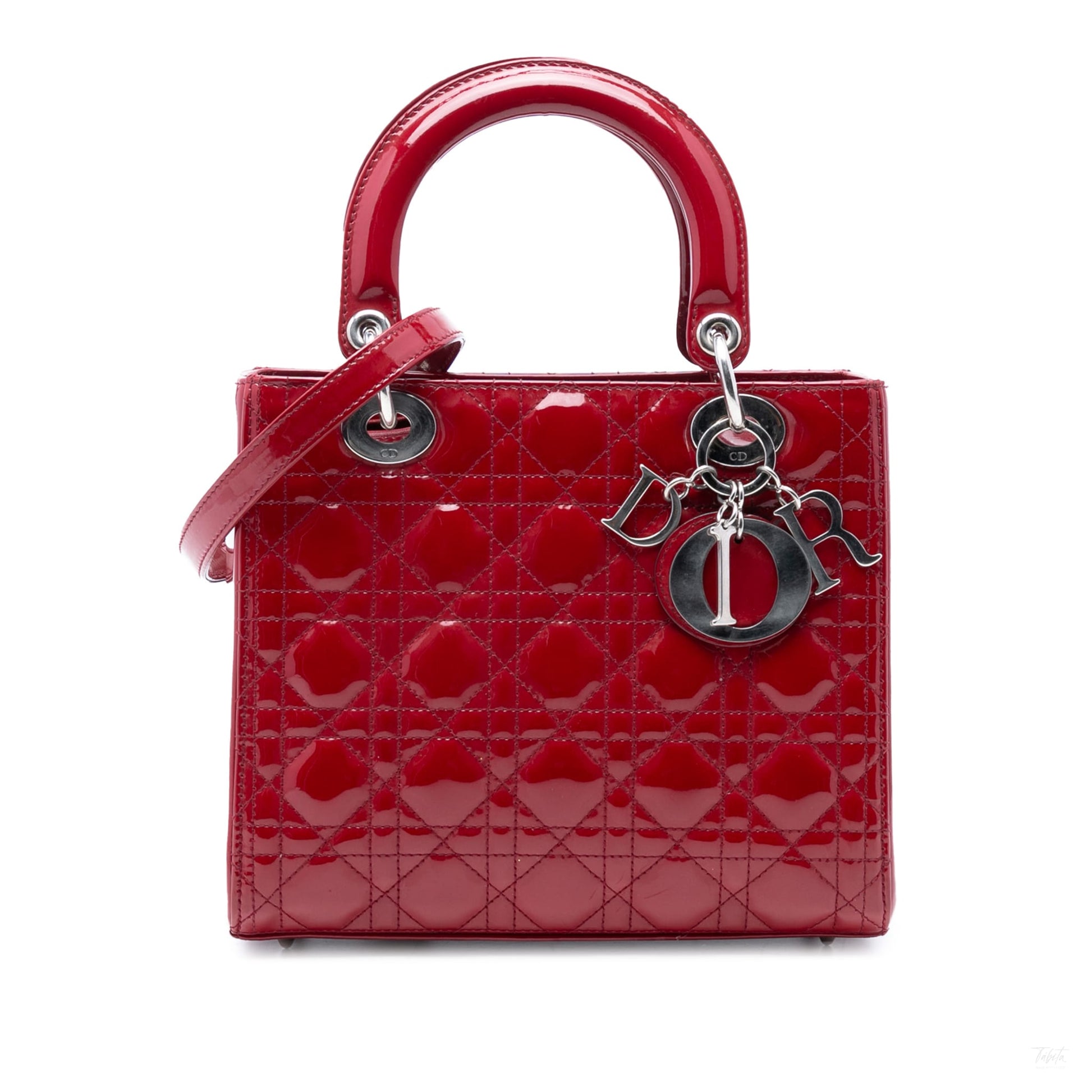 Second hand Dior Lady Dior Medium Patent Leather Zip Cannage Tote Handbag Red - Tabita Bags