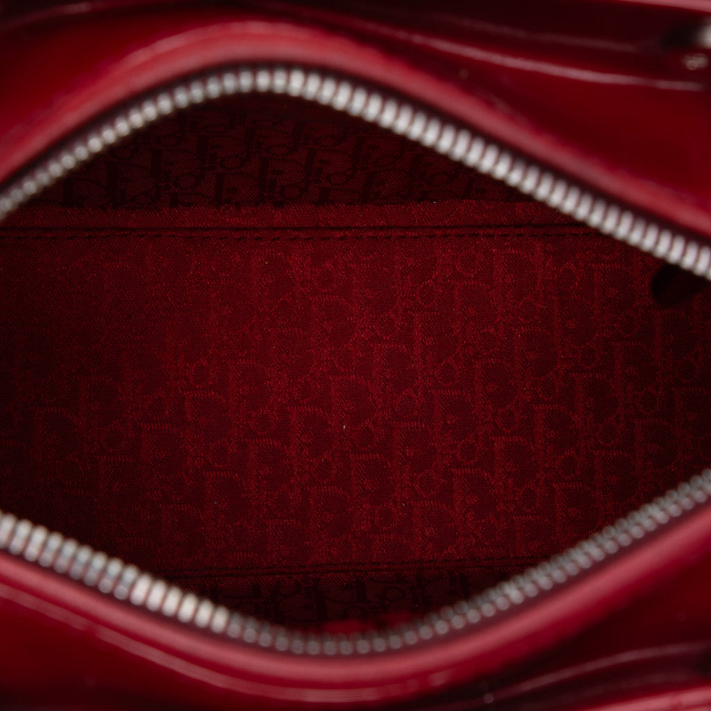 Second hand Dior Lady Dior Medium Patent Leather Zip Cannage Tote Handbag Red - Tabita Bags