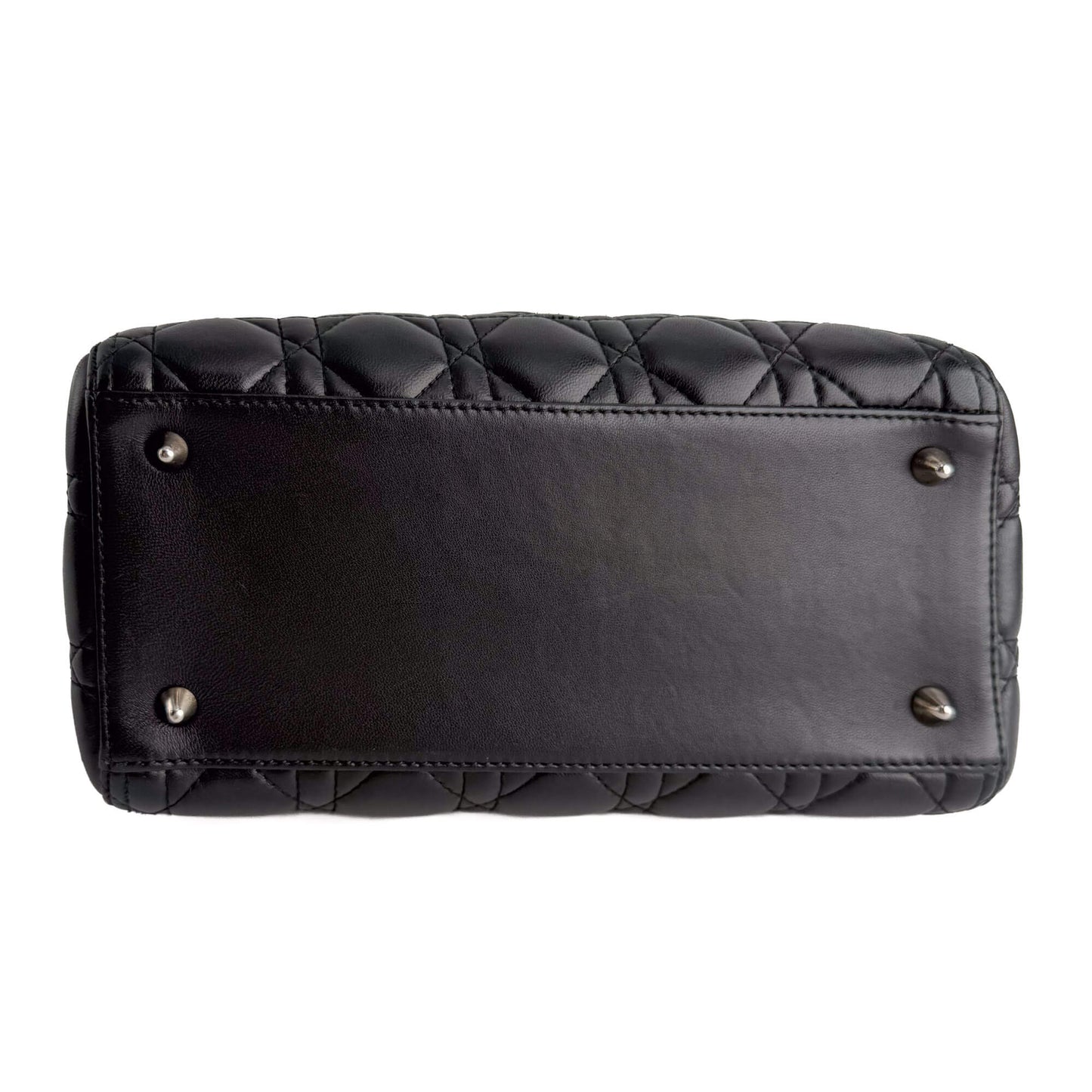 Second hand Dior Lady Dior Medium Zip Closure Cannage Lambskin Leather 2-Ways Tote Bag Black - Tabita Bags
