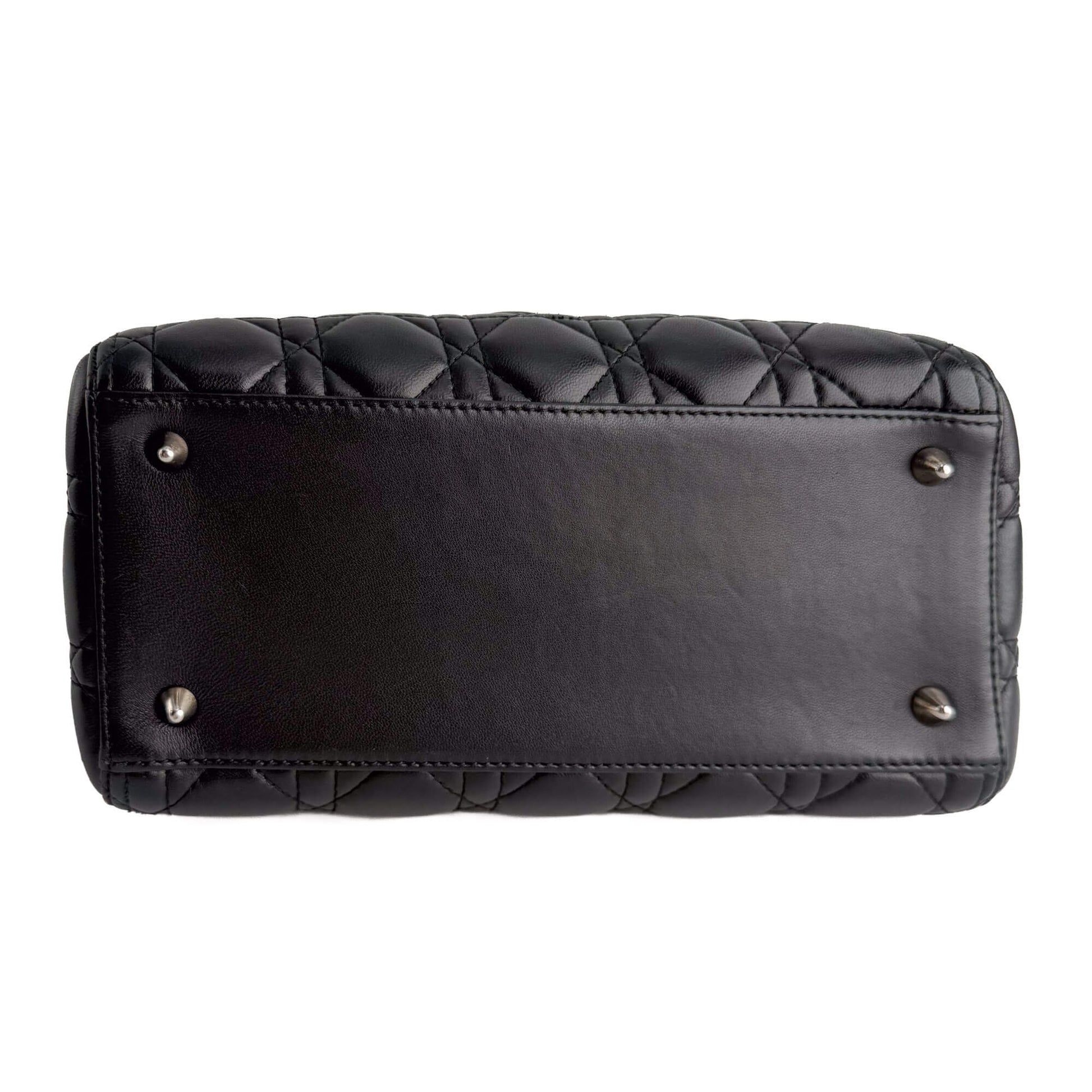 Second hand Dior Lady Dior Medium Zip Closure Cannage Lambskin Leather 2-Ways Tote Bag Black - Tabita Bags