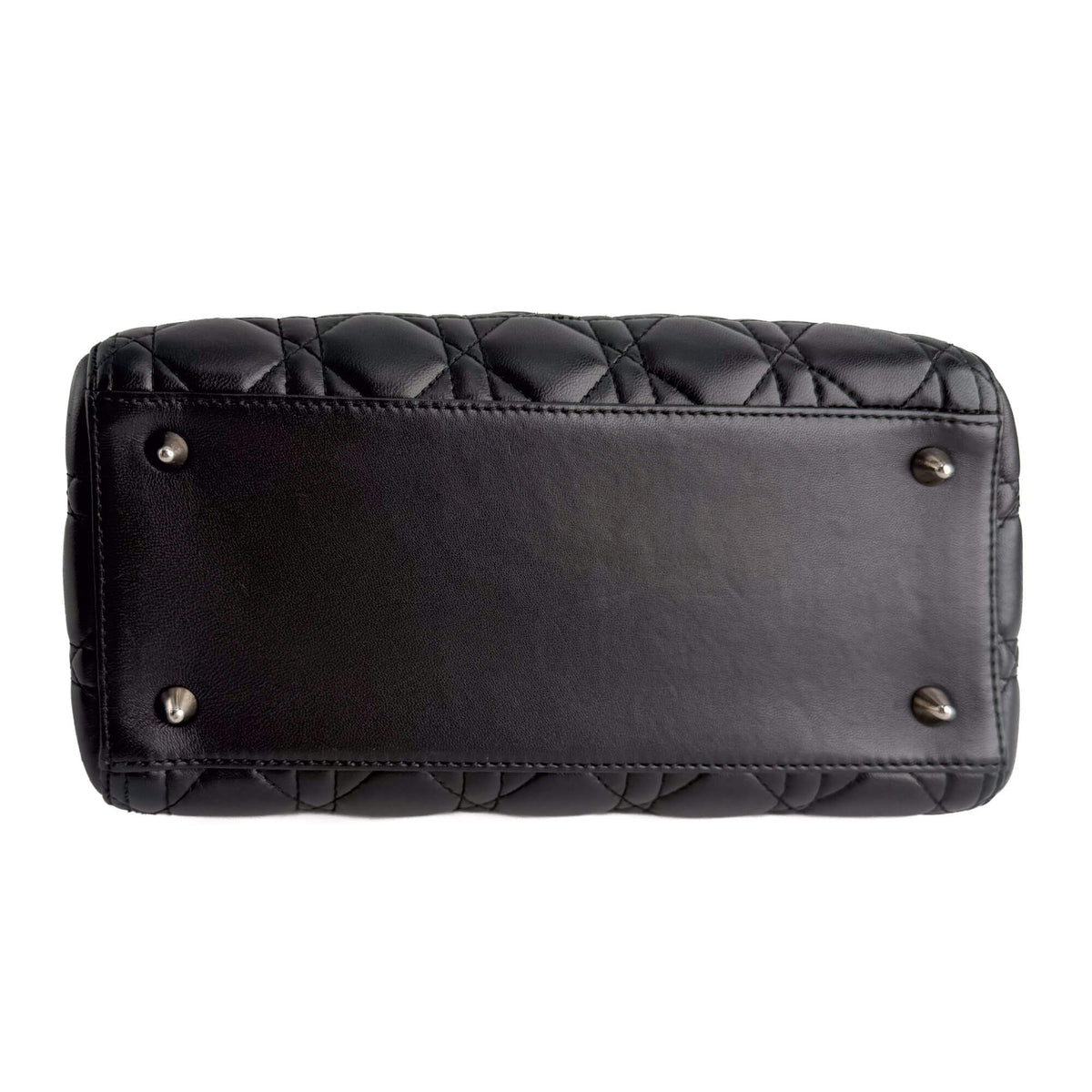 Second hand Dior Lady Dior Medium Zip Closure Cannage Lambskin Leather 2-Ways Tote Bag Black - Tabita Bags