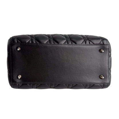 Second hand Dior Lady Dior Medium Zip Closure Cannage Lambskin Leather 2-Ways Tote Bag Black - Tabita Bags